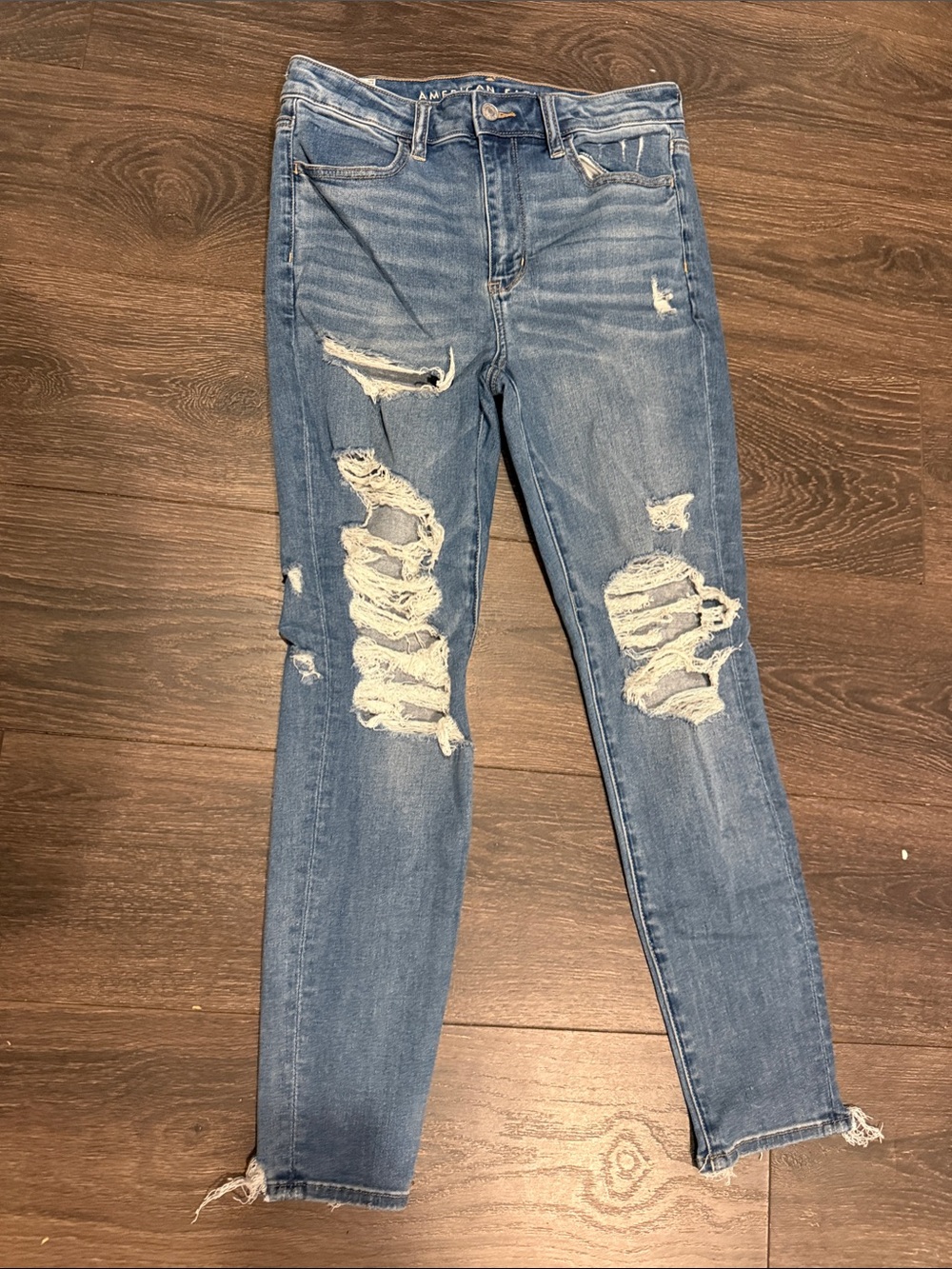 American Eagle High Rise Jegging Ripped Medium Blue Jeans for Women Size 8 Short